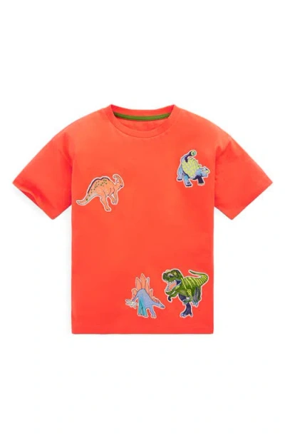 Mini Boden Kids' Dino Appliqué Long Sleeve Cotton Graphic T-shirt In Red