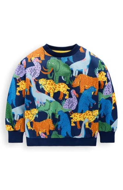 Mini Boden Kids' Dino Print Long Sleeve Cotton T-shirt In Multi