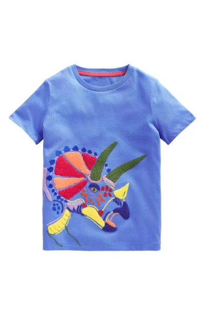 Mini Boden Kids' Dinosaur Bouclé Cotton T-shirt In Surf Blue Dino