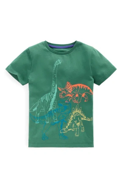 Mini Boden Kids' Dinosaur Embroidered Cotton Graphic T-shirt In Green