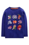 Mini Boden Fun Superstitch Grid T-shirt Sapphire Blue Dino Boys Boden In Sapphire Blue Dino