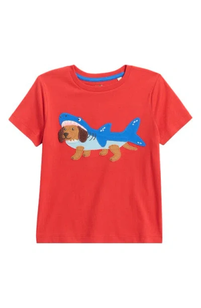 Mini Boden Kids' Dog Shark Appliqué T-shirt In Rockabilly Red Dog Shark