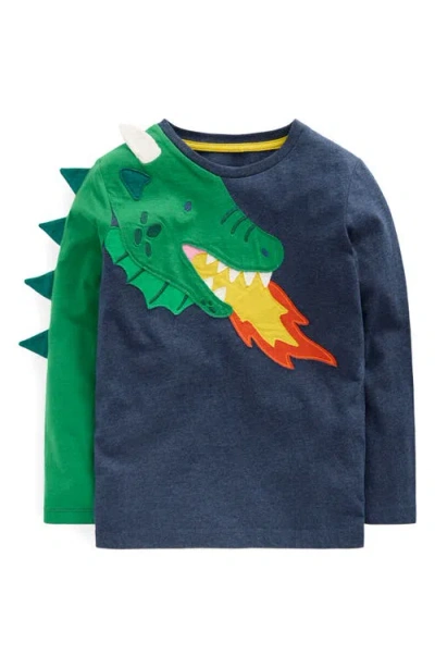 Mini Boden Kids' Dragon Appliqué Long Sleeve Cotton Graphic T-shirt In Blue