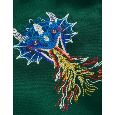 Mini Boden Kids' Dragon Embroidered Cotton Hoodie In Emerald Night Dragon