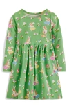 Mini Boden Kids' Easter Guinea Pig Print Long Sleeve Cotton Jersey Dress In Aloe Green Easter Guinea Pigs