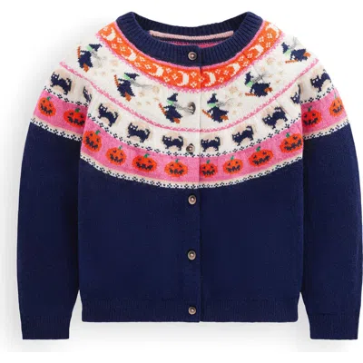Mini Boden Kids' Edie Halloween Fair Isle Cardigan In Blue
