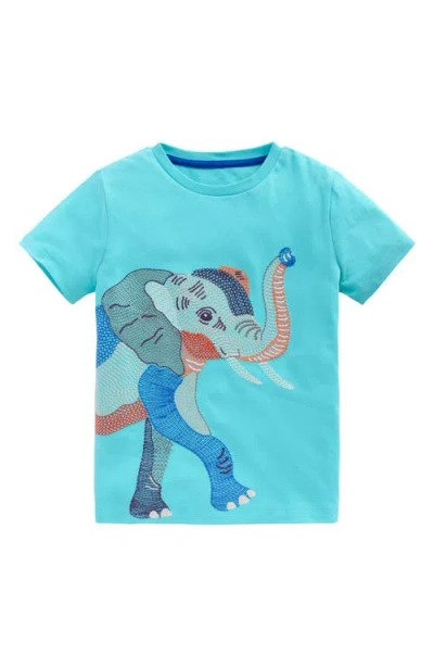 Mini Boden Kids' Elephant Superstitch Cotton T-shirt In Metallic