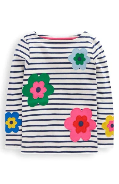Mini Boden Kids' Ella Breton Stripe Floral Appliqué Cotton T-shirt In Multi