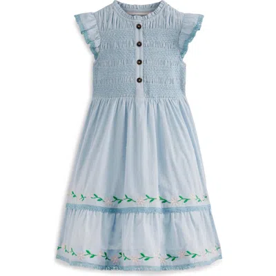 Mini Boden Kids' Embroidered & Smocked Dress In Blue