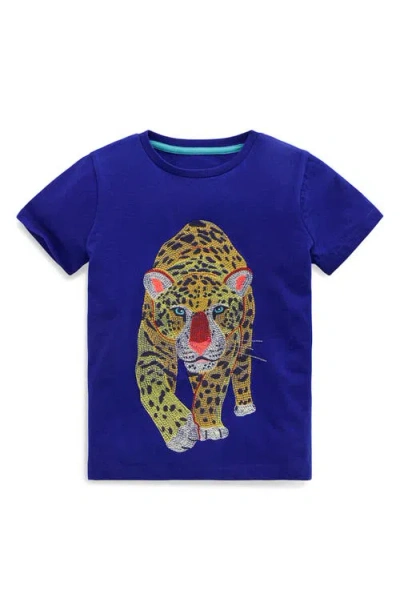 Mini Boden Kids' Embroidered Cheetah Cotton T-shirt In Blue