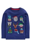 Mini Boden Kids' Embroidered Christmas Characters Long Sleeve Cotton T-shirt In Blue