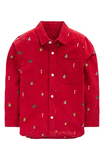 Mini Boden Kids' Embroidered Corduroy Button-up Shirt In Red