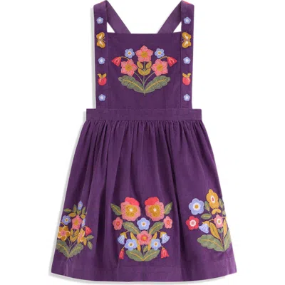 Mini Boden Kids' Embroidered Corduroy Pinafore Dress In Purple