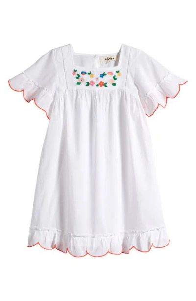 Mini Boden Kids' Embroidered Cotton Dress In White Floral Embroidery