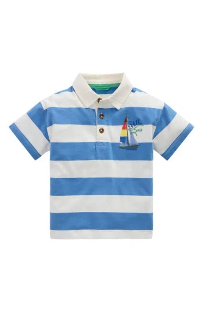Mini Boden Kids' Embroidered Cotton Polo In Blue