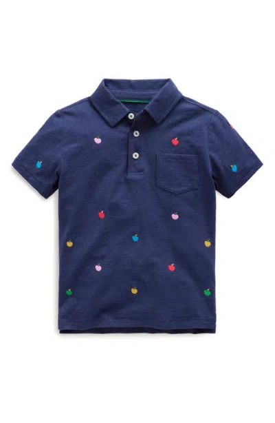 Mini Boden Kids' Embroidered Cotton Polo In College Navy