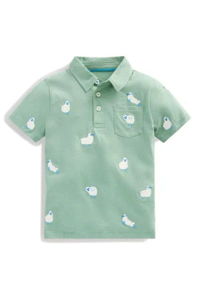 Mini Boden Kids' Embroidered Cotton Slub Polo In Green
