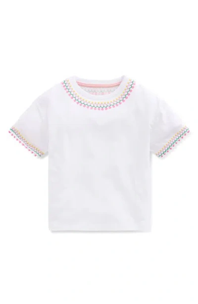 Mini Boden Kids' Embroidered Cotton T-shirt In White