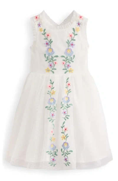 Mini Boden Kids' Embroidered Cross Back Tulle Dress In White