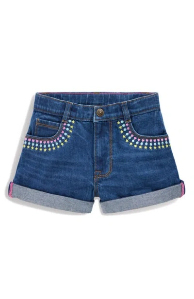 Mini Boden Kids' Embroidered Denim Shorts In Blue