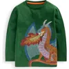 Mini Boden Kids' Embroidered Dragon Long Sleeve Cotton T-shirt In Green