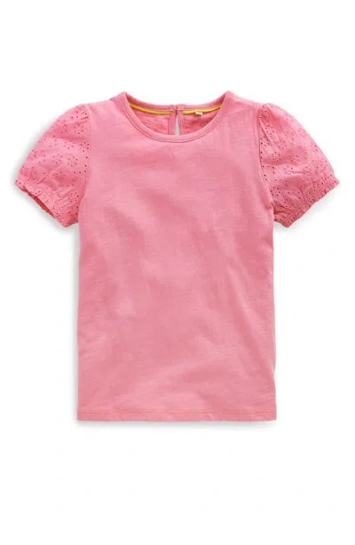 Mini Boden Kids' Embroidered Eyelet Accent Cotton Top In Bubblegum Pink