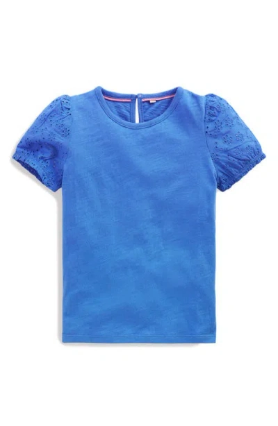 Mini Boden Kids' Embroidered Eyelet Accent Cotton Top In Peacock Plume Blue