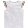 Mini Boden Kids' Embroidered Eyelet Flutter Sleeve Cotton T-shirt In White