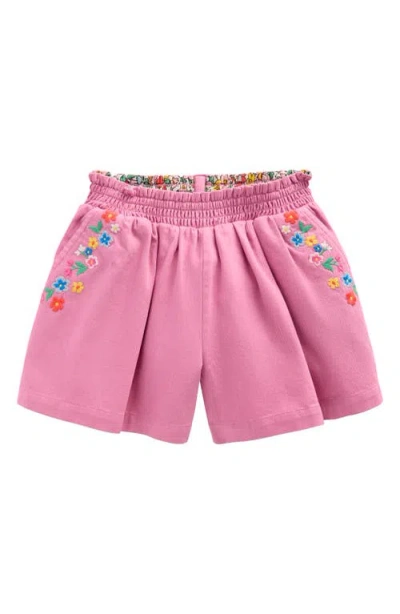 Mini Boden Kids' Embroidered Floral Pull-on Shorts In Pink Embroidered