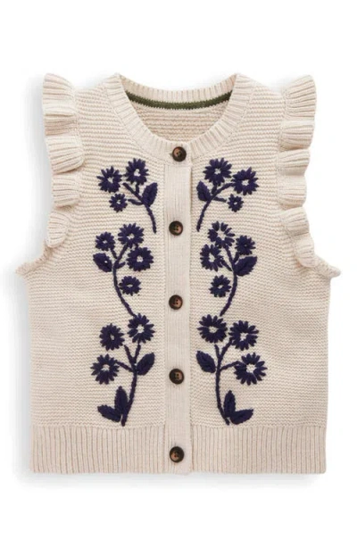 Mini Boden Kids' Embroidered Frill Accent Cotton Sweater Vest In Neutral