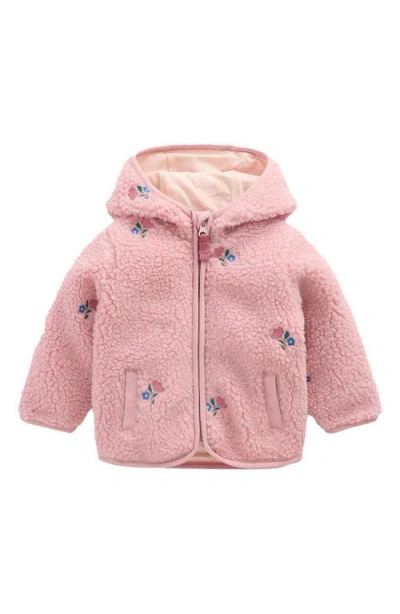 Mini Boden Babies'  Kids' Embroidered High Pile Fleece Jacket In Pink