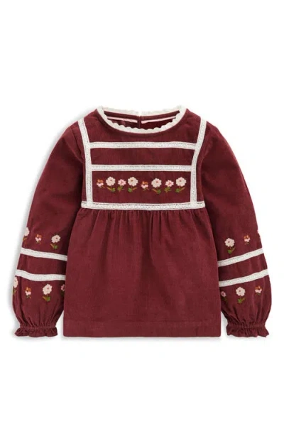 Mini Boden Kids' Embroidered Lace Cotton Top In Burgundy