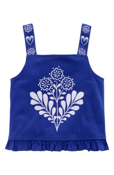 Mini Boden Kids' Embroidered Peplum Cotton Tank In Blue