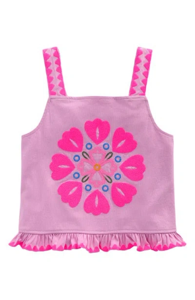 Mini Boden Kids' Embroidered Ruffle Tank In Pink