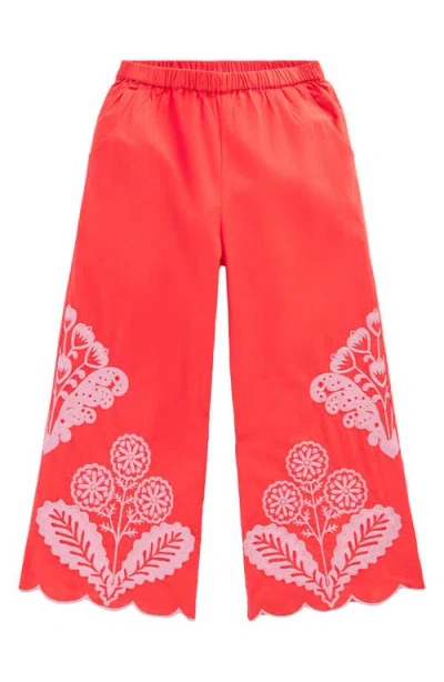 Mini Boden Kids' Embroidered Scallop Hem Wide Leg Pants In Red