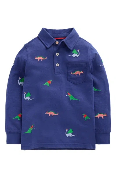Mini Boden Kids' Embroidered Slub Polo In Blue