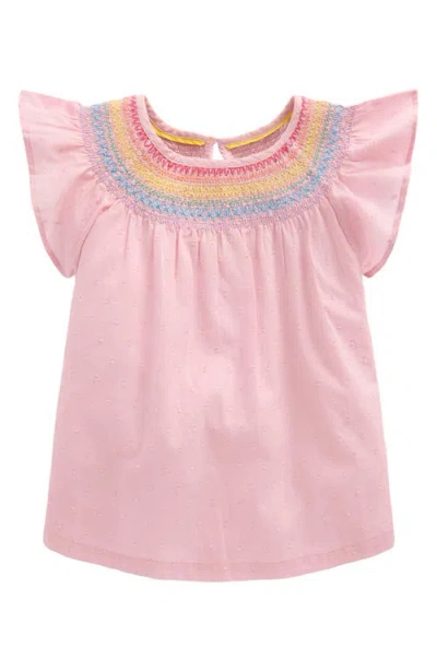 Mini Boden Kids' Embroidered Smocked Cotton Top In Vintage Pink