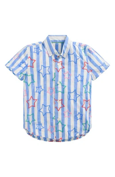 Mini Boden Kids' Embroidered Stripe Cotton Button-up Shirt In Multi