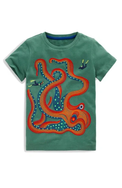 Mini Boden Kids' Embroidered Superstitch T-shirt In Green