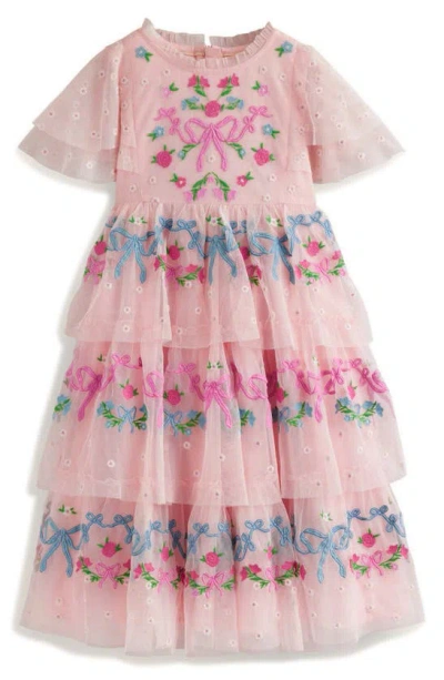Mini Boden Kids' Embroidered Tiered Tulle Dress In Provence Dusty Pink