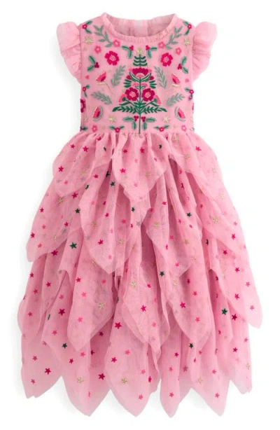 Mini Boden Kids' Embroidered Tiered Tulle Party Dress In Pink
