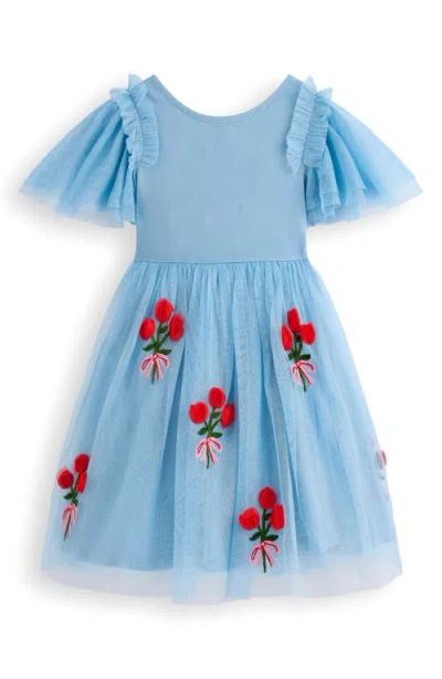 Mini Boden Kids' Embroidered Tulle & Knit Dress In Blue