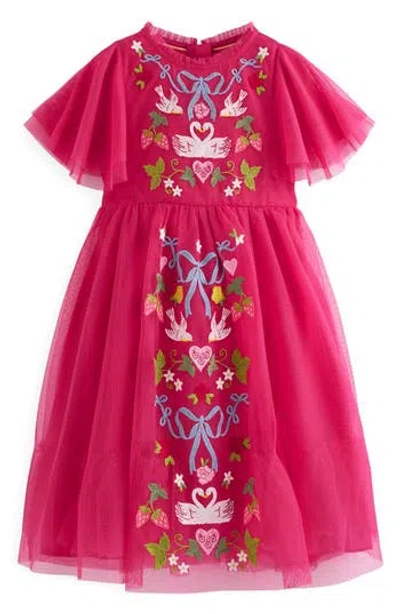 Mini Boden Kids' Embroidered Tulle Dress In Pink