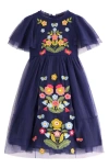 Mini Boden Kids' Embroidered Tulle Party Dress In Blue