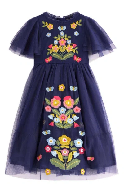 Mini Boden Kids' Embroidered Tulle Party Dress In Blue