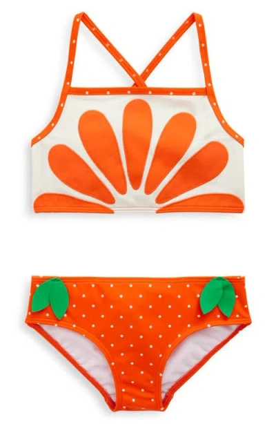 Mini Boden Kids' Embroidered Two-piece Swimsuit In Orange