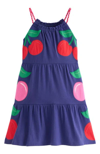 Mini Boden Kids' Enola Appliqué Cotton Jersey Dress In Blue