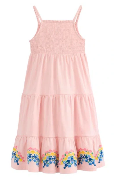 Mini Boden Kids' Enza Shell Embroidered Tiered Cotton Sundress In Chalk Pink Rainbows