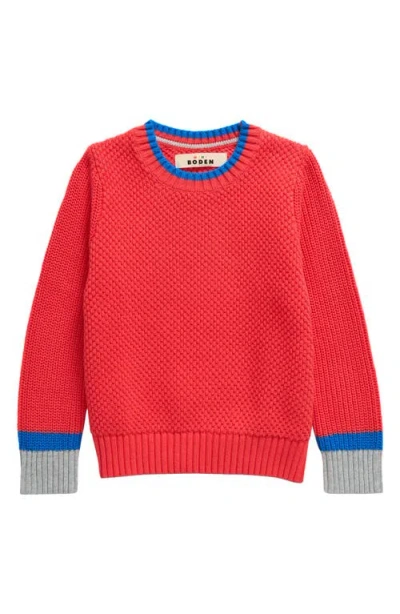 Mini Boden Kids' Everyday Colorblock Cotton Sweater In Jam Red