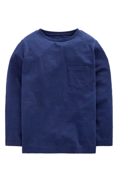 Mini Boden Kids' Everyday Long Sleeve Cotton Pocket T-shirt In Blue